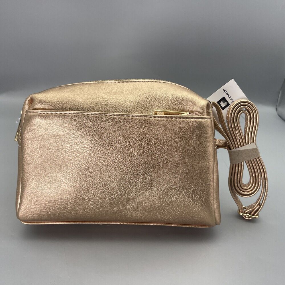 Triple Zip Small Crossbody Bag Faux Leather Adjustable Strap Purse Handbag